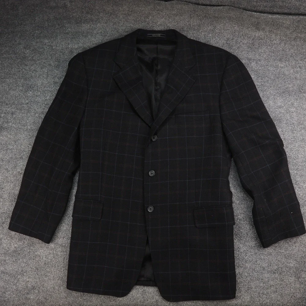 Colombo Cashmere Blazer Mens 34L Navy Plaid Made in Italy Sport Coat